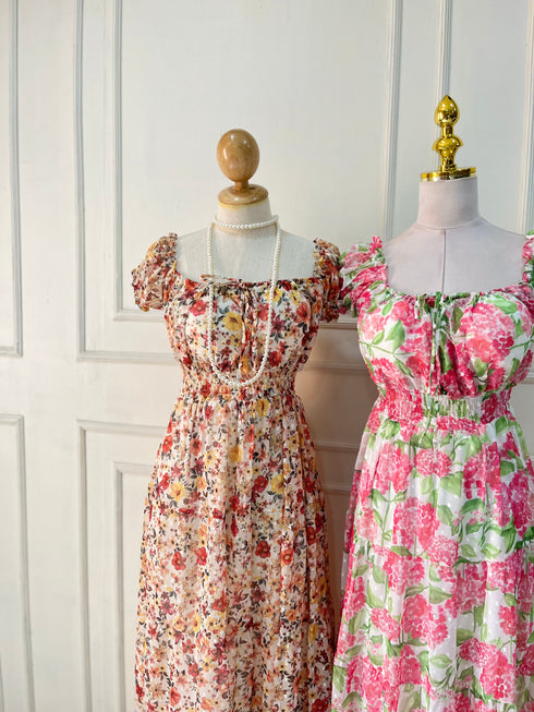 Spring Floral Square Neck Long Maxi Dress